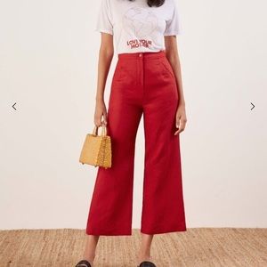 LIKE NEW! REFORMATION red linen hi waist pant